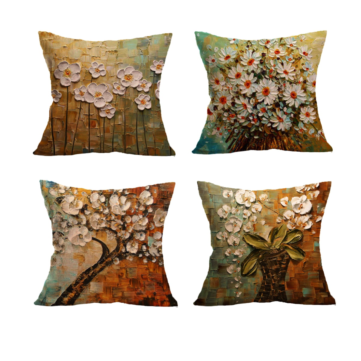 Flower Decorative Throw Pillow Case Cushion Covers 18x18 inch Linen ...