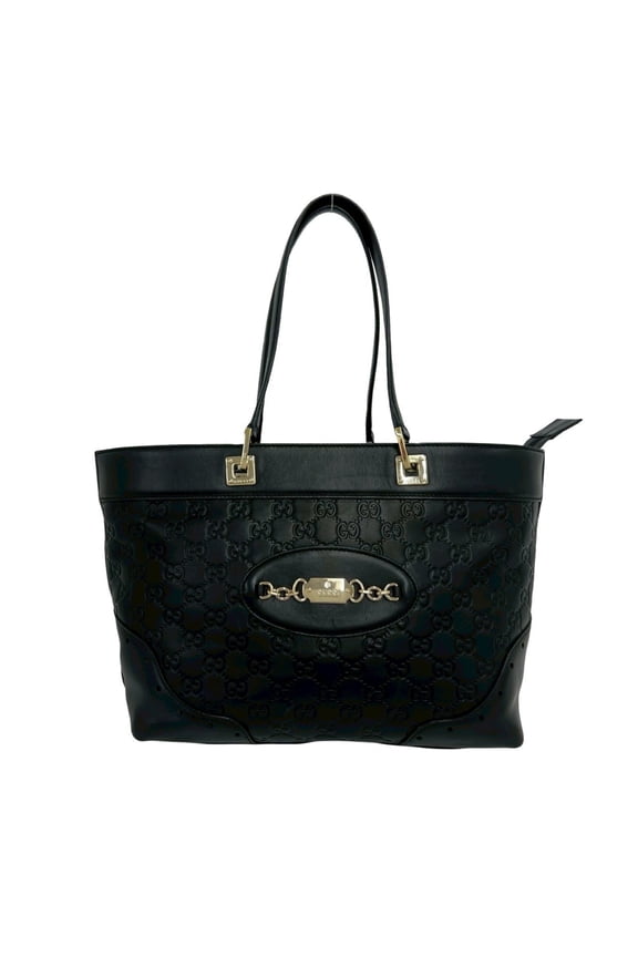 Pre-Owned GUCCI Guccissima GG pattern logo gold hardware genuine leather handbag tote bag...