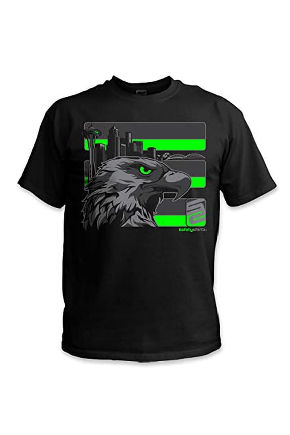 Men's Seattle Stealth Hi-Vis Safety Stripe Tee, Neon Green/Reflective/Black - Large