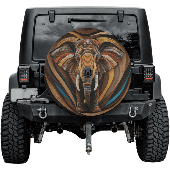 Lotusprinthandmade Vintage Elephant Spare Tire Cover With Backup Camera Hole 6 Sizes (34 in. V2)