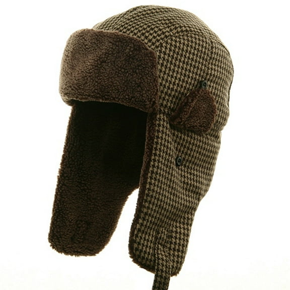 Big Size Tweed Sherpa Lining Trooper Hat - Brown 2XL