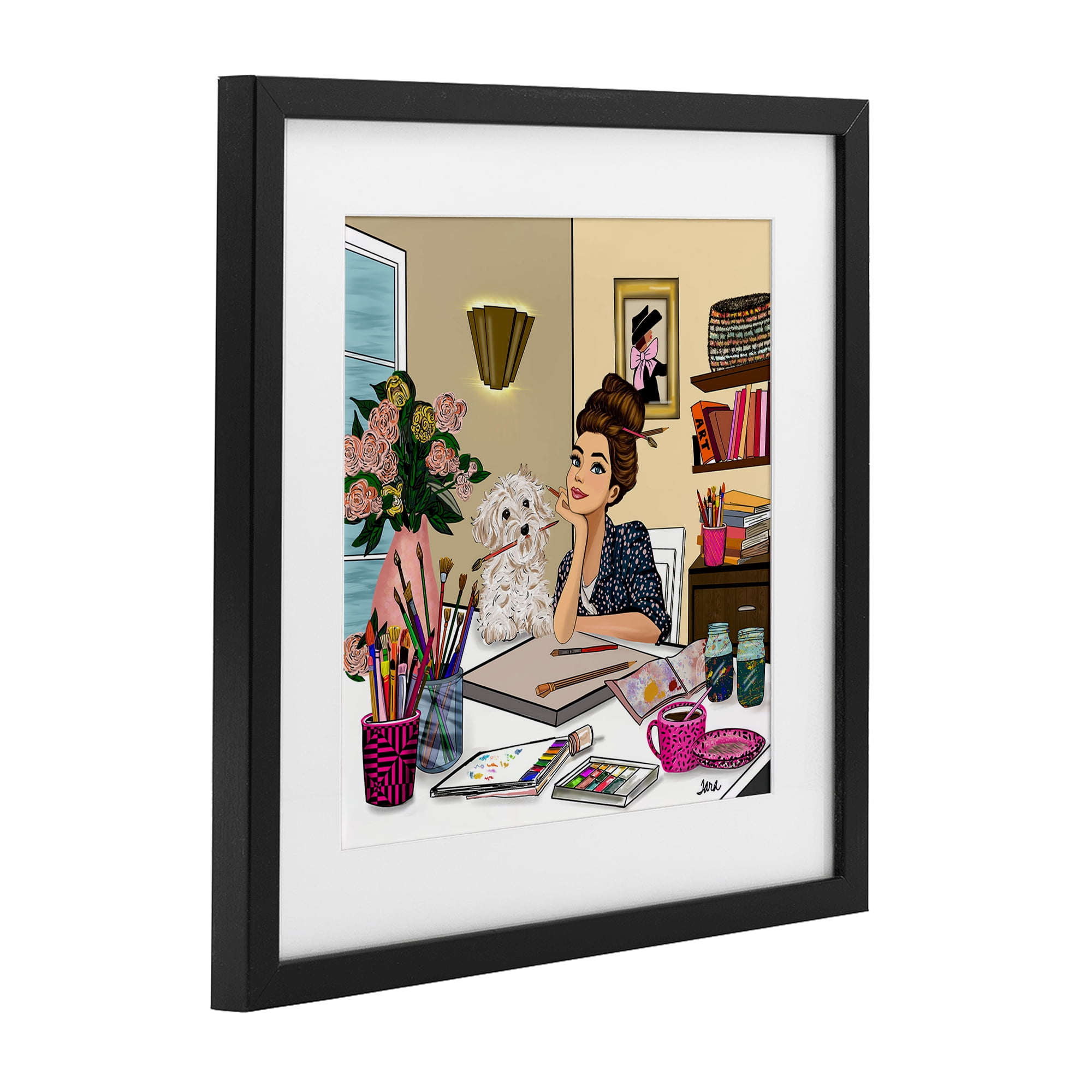 Stupell Industries Creative Art Girl at Desk Black Framed Print Under Glass, design by Tara Boone