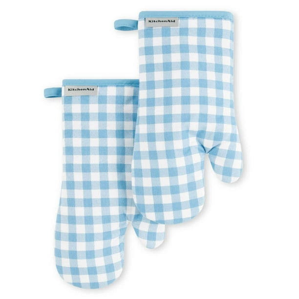 Juego de 2 guantes de cocina KitchenAid de algodón con terciopelo azul vichy
