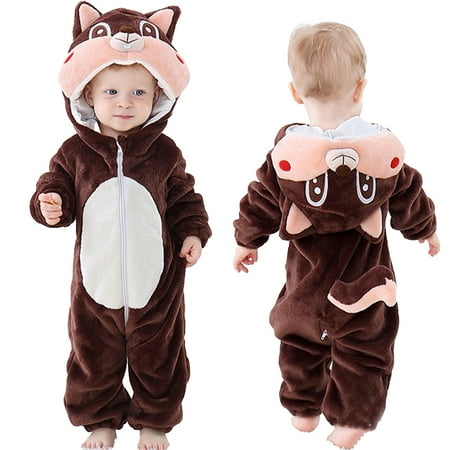 

Godderr Toddler Newborn Animal Hooded Romper for Boys Girls Flannel Jumpsuit Rompers Soft Cartoon Winter Romper Clothes for 0M-4Y