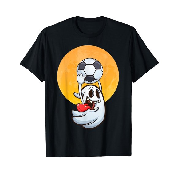 Halloween Soccer Shirt Ghost Playing Soccer Ball Kids Boys Black T-Shirt