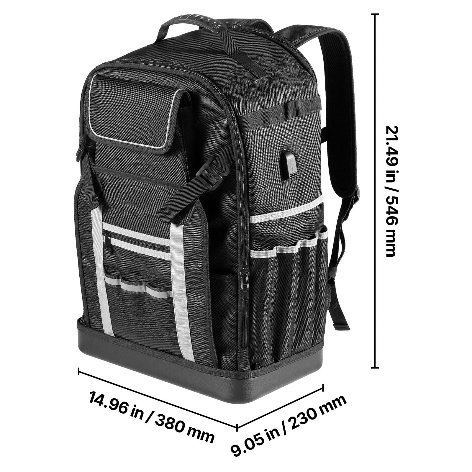 Tool Backpack 56 Pockets, 100 lbs Capacity, Ballistic Nylon, Combination Lock, Charging Port, for Electrician Plumber HVAC
