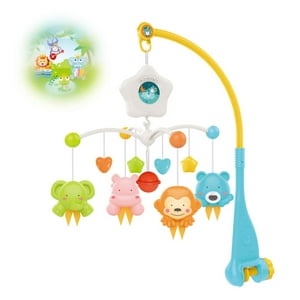 Móvil de bebé para cuna con música y luces, control remoto y proyección.  Juguetes de paquete y juego para mayores de 0 meses (abeja rosa)