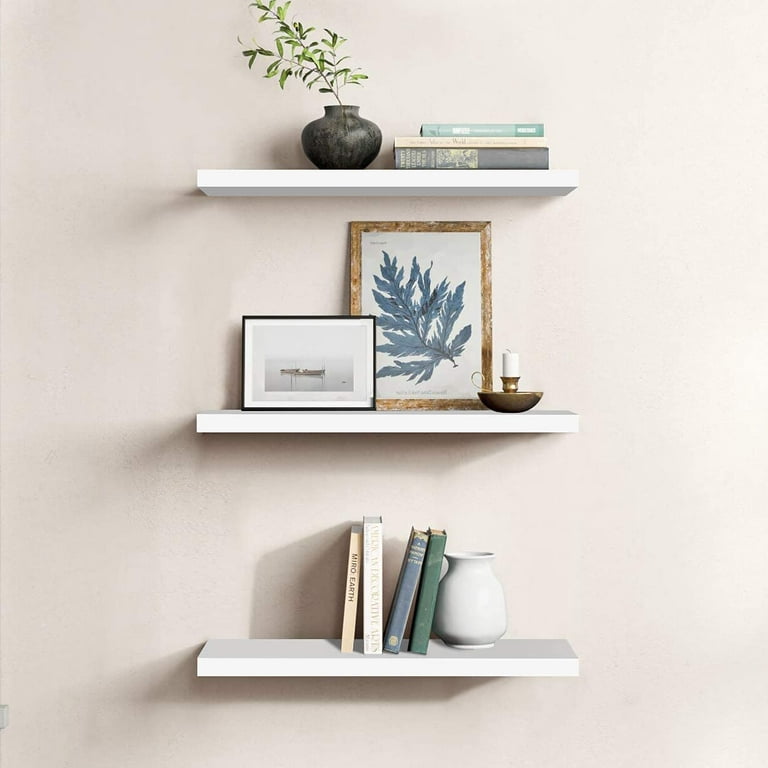  White Floating Shelves for Wall, Set of 3 Display Wall