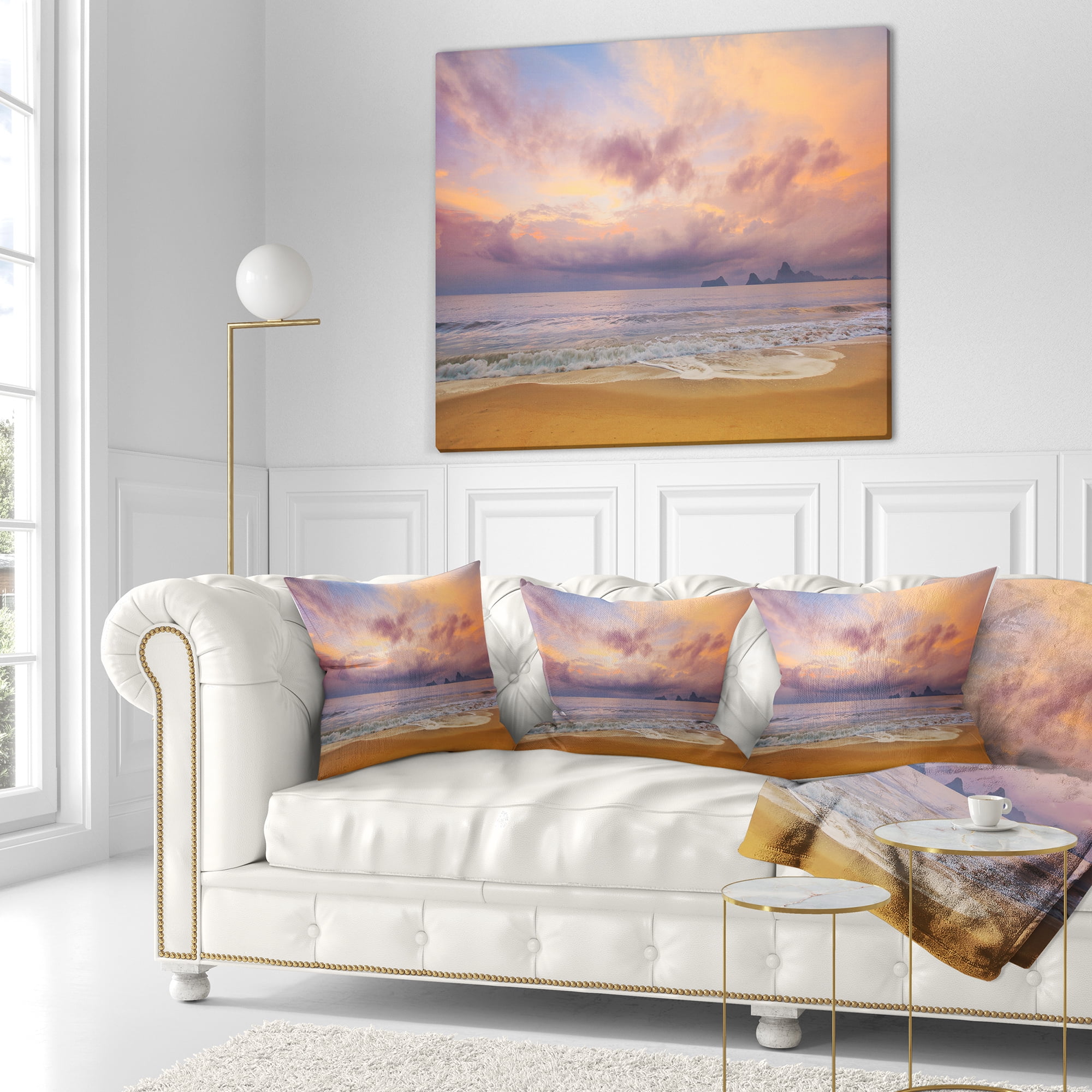 Designart Bright Morning over the Sea - Modern Seashore Throw Pillow - 18x18