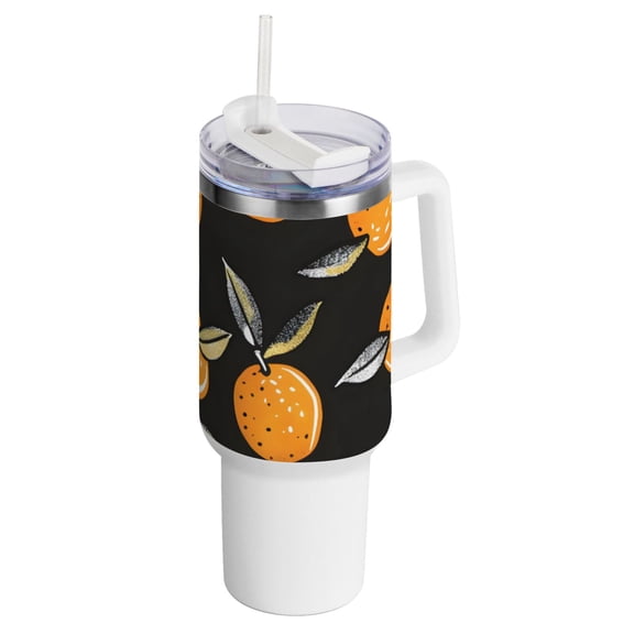 40 oz Insulated Tumbler with Handle and Straw Lid Hand Drawn Oranges Stainless Steel Water Bottle Travel Mug for Car