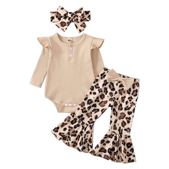 3Pcs Baby Girl Leopard Clothes Ruffles Long Sleeve Fall Outfits Infant Baby Jumpsuit 0-24 Months Winter Clothes