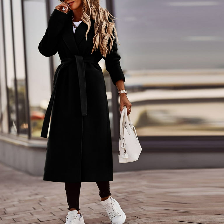 Walking Jacket Women's Faux Wool Coat Blouse Thin Coat Trench Long Jackets  Ladies Slim Women Zip up No Hood, Black, Small : : Clothing, Shoes  & Accessories