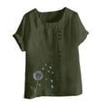 thumbnail image 4 of Jjayotai Loose T Shirts for Women, Summer Tunic Tops, Crew Neck Short Sleeve Cotton Blend Blouse, Floral Print Top, Women's Blouses & Button-Down Shirts Army Green^3 M, 4 of 4