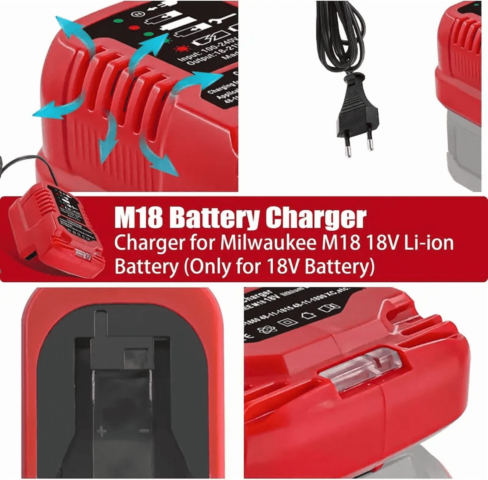 US plug Charger For Mil*wau*kee 18V Li-ion Battery  48-11-1862, 48-11-1880, 48-11-1850, 48-11-1852, 48-11-1812 Portable Mini Fast Charger with LED Indicator