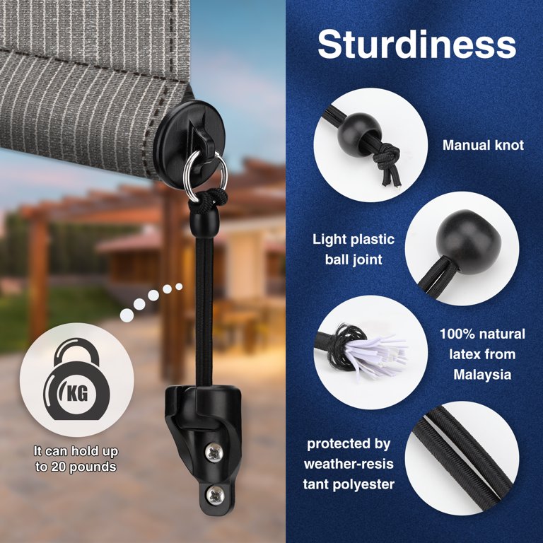 Lifepefe Sunshade Replacement Parts – 5 Sets Bungee Kits & End Caps, Weather-Resistant For Coolaroo & Outdoor Blinds