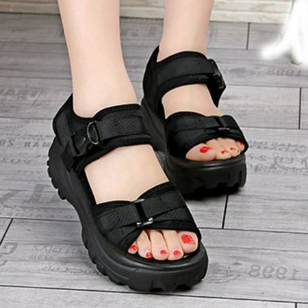 

HIMIWAY Sandals Women Women s Sandals New Summer Thick-Soled Slopes Paste Muffins Casual Roman Sports Sandals Black 36