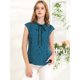thumbnail image 2 of Camisa De Verano De Gasa Con Botones Y Volantes Sin Mangas Con Cuello De Lazo Lindo Para Mujer Azul eléctrico L, 2 of 6