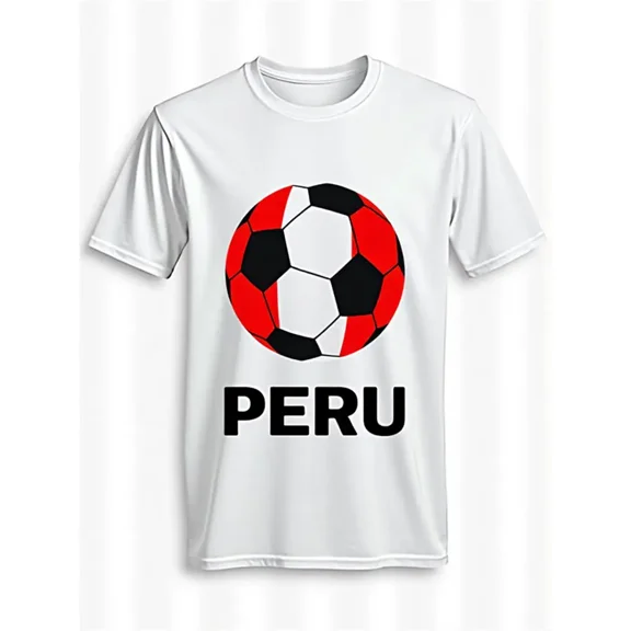 Men' Peru Soccer T-Shirt 180G Lightweight 100% White with Peru-Themed Print - Short Sleeve Crew Neck Casual & Wear, Machine Washable Year-Round Tee for Gym, Outdoor, for