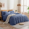 thumbnail image 3 of Cotton Duvet Cover Queen Size Pinstriped Comforter Cover with Button Washed Cotton Breathable Soft Solid Bedding Set Duvet Cover ×in & Pillowcases (NO Comforter), 3 of 9