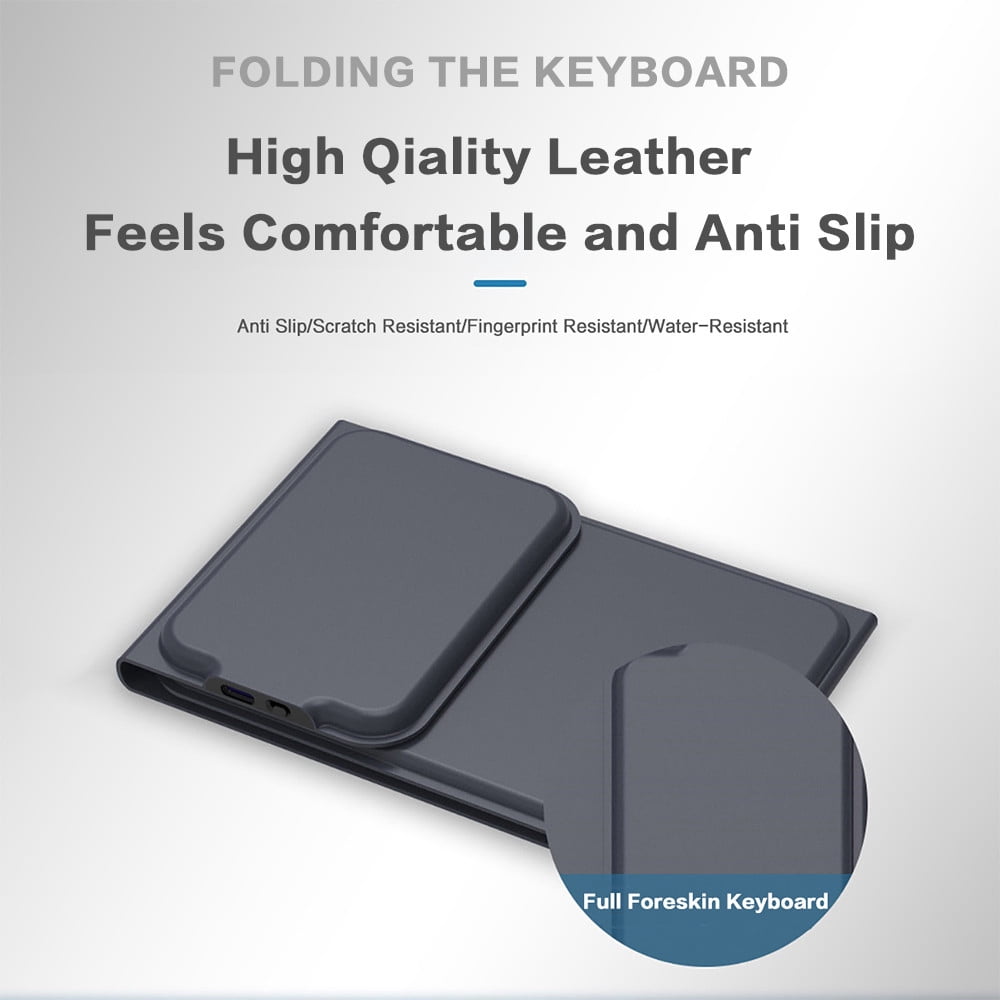 Folding Bluetooth Keyboard with Leather Case, Rechargeable Wireless Keyboard Built-in Touchpad & Left/Right Buttons