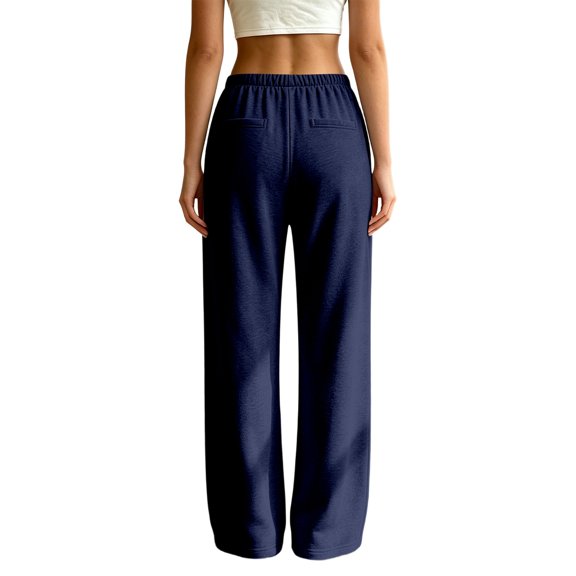 ZHOGXU Casual Wide Leg Drawstring Pants Womens With Elastic Waist Loose Straight Trousers Solid Color Sport Sweatpants All Seasons Wardrobe