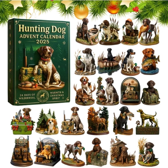 Hunting Dog Advent Calendar 2025, 24 Days Countdown with Handsome Hunting Dog Acrylic Ornaments, Holiday Christmas Tree Hanging Decorations, Gift Box for Dogs Lovers & Festive Home Décor(1pc)