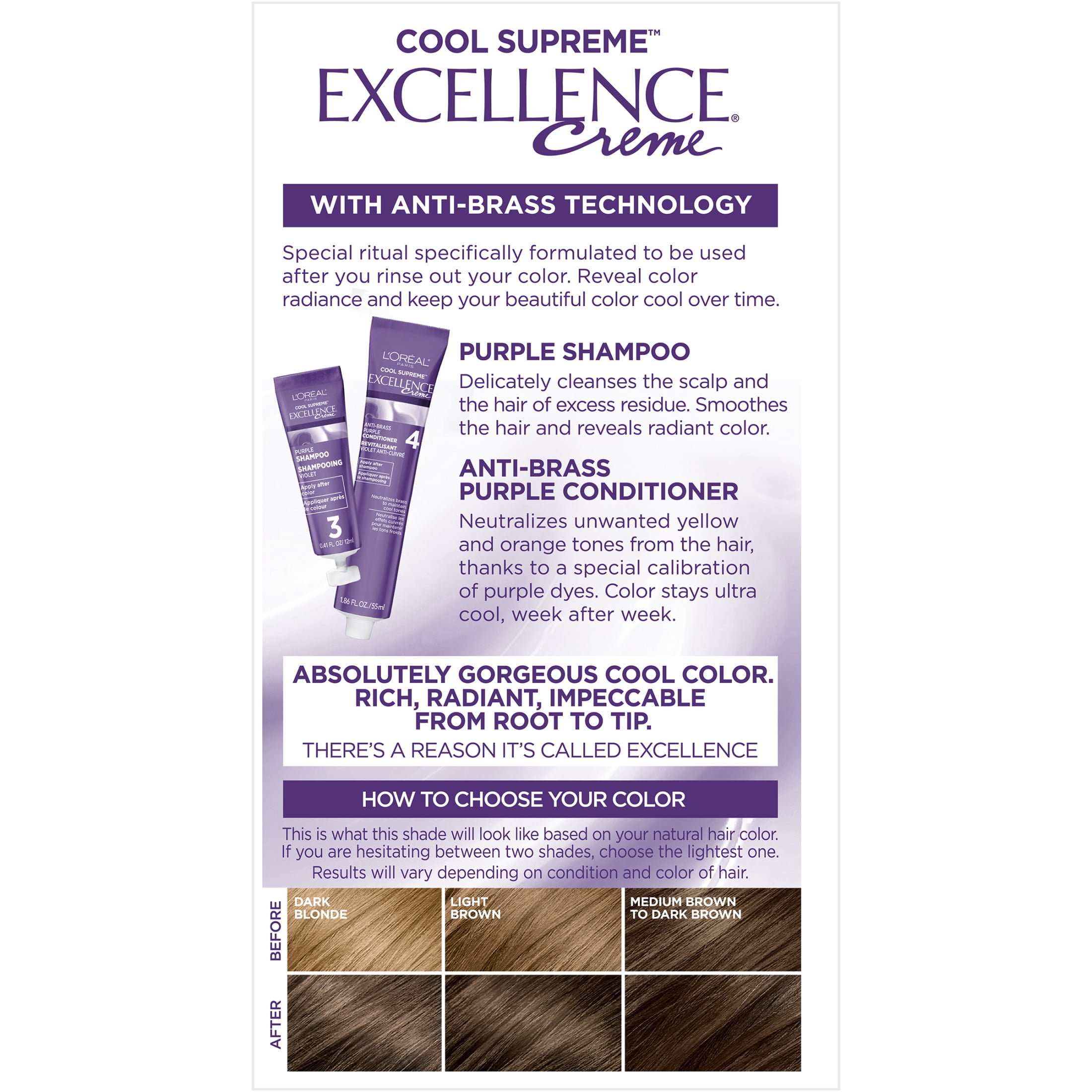 L'Oreal Paris Excellence Cool Supreme Permanent Hair Color, Ultra Ash Light Brown, 1 kit