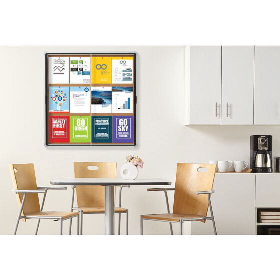 Quartet Enclosed Cork Bulletin Board, 38" x 39" or 12 Sheets, 2 Sliding Doors, Aluminum Frame EISC3938