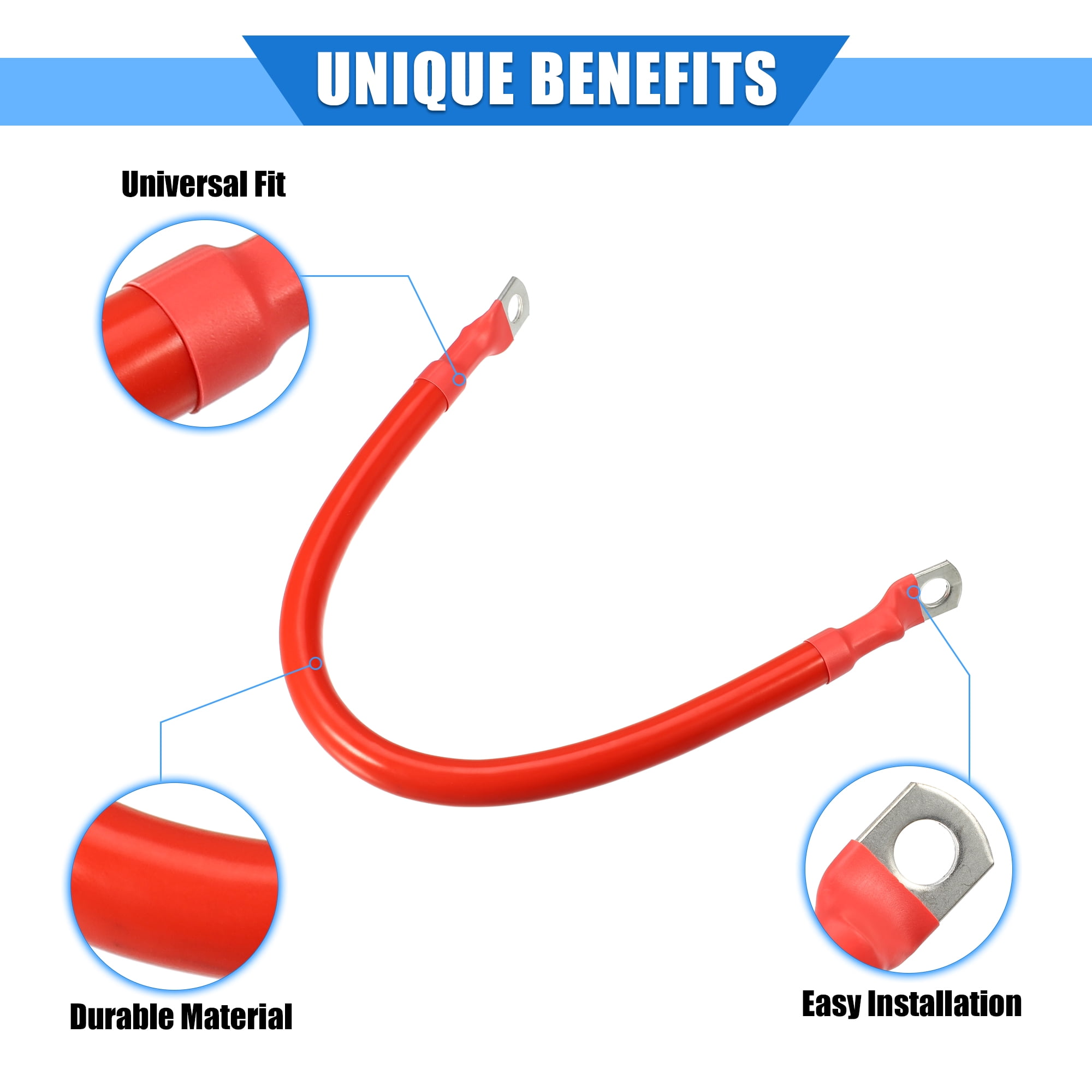 Unique Bargains Battery Cable 2 AWG Gauge 30cm 5/16" Battery Wire Universal for Car Truck RV Durable Copper Red