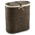 thumbnail image 3 of Casafield Oval Laundry Hamper with Lids and Removable Liner Bags - Espresso Dark Brown, Woven Water Hyacinth 2-Section Laundry Basket for Clothes, 3 of 7