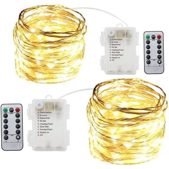 2 Set Rechargeable Fairy Lights with Timer 8 Modes Twinkling 50 LED String Lights 16.4FT Copper Wire Firefly Lights Remote Control for Bedroom Wedding Festival Decor