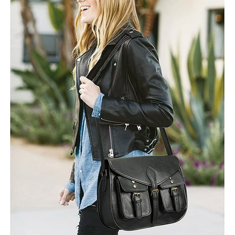 PIKADINGNIS Shoulder Bag for Women Multi Pocket Crossbody Bag PU Leather  Handbag Retro Satchel Large Capacity Purse
