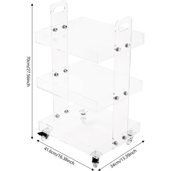 3 Tier Acrylic Side Table with Wheels, Clear Acrylic End Table with 4 Rolling Casters for Living Room, Kitchen, Party, Balcony - Large Capacity Storage Cart for Daily Use