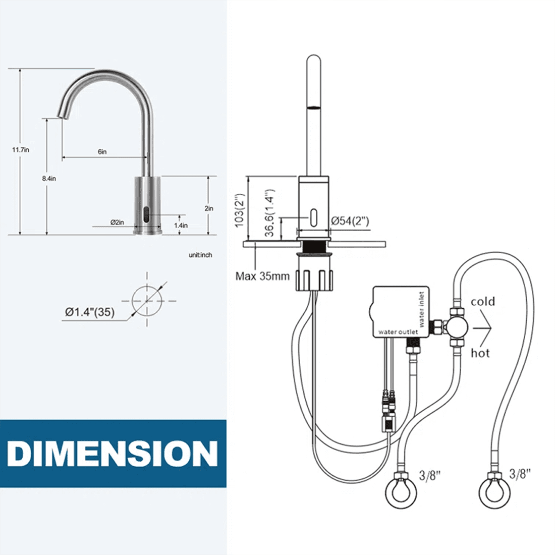WOWOW Touchless Bathroom Faucet Automatic Bathroom Sink Faucet  Single Hole