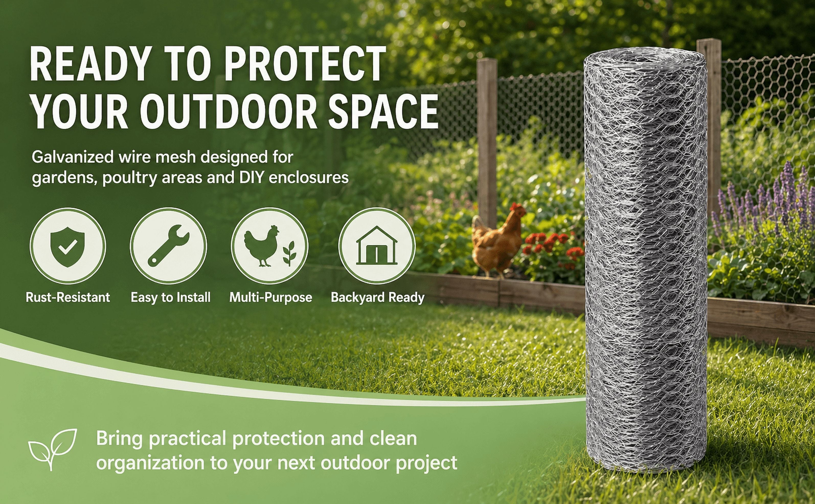 Chicken Wire 35IN X 99FT, Outdoor Anti-Rust Hexagonal Galvanized Chicken Wire Mesh Fencing to Protect Gardening Plants Vegetables Flowers Fruits From Dogs Rabbits Squirrels