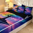 thumbnail image 3 of Homewish Romantic Tree Of Life Zipper Twin Comforter Sets with Fitted Sheet and 2 Pillowcases,Night Starry Sky Zipper Bedding Set,Blue Purple,Black Reversible,4pcs, 3 of 8