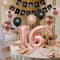 thumbnail image 5 of 16th Rose Gold and Black Birthday Party Decorations with Happy Birthday Banner for Girls Her Sixteen Birthday, Rose Gold and Black Balloons 12'' Confetti Latex Balloons Birthday Party Supplies, 5 of 8