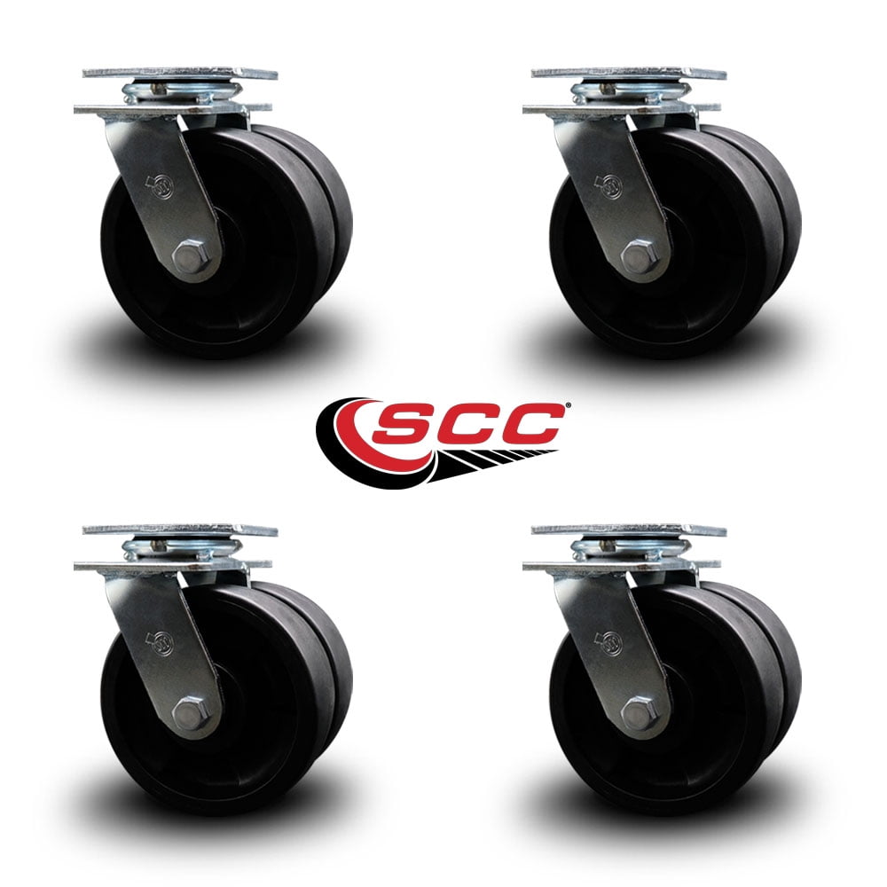 6 Inch Dual Glass Filled Nylon Wheels Swivel Caster Set with Ball Bearings SCC