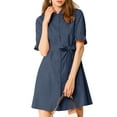 thumbnail image 7 of INSPIRE CHIC Women's Casual Short Sleeve Solid Color Button Down Shirt Dress XS Navy Blue, 7 of 7