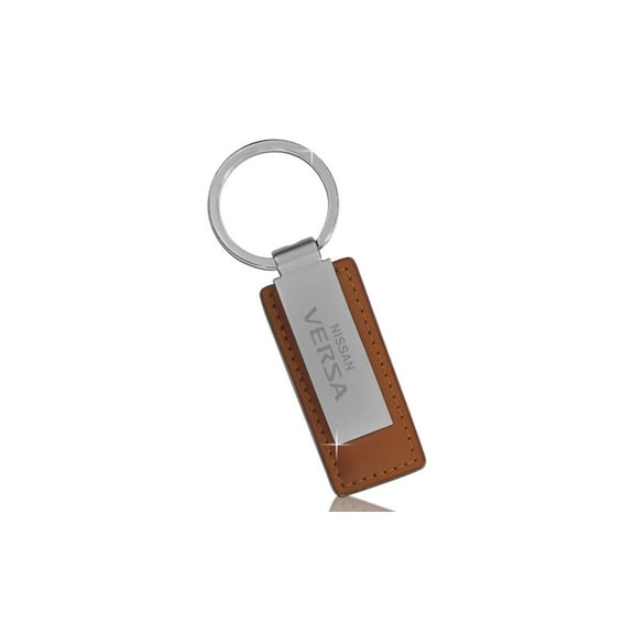 Nissan Pathfinder Brown Leather Key Chain With Silver Metal Strip keychain