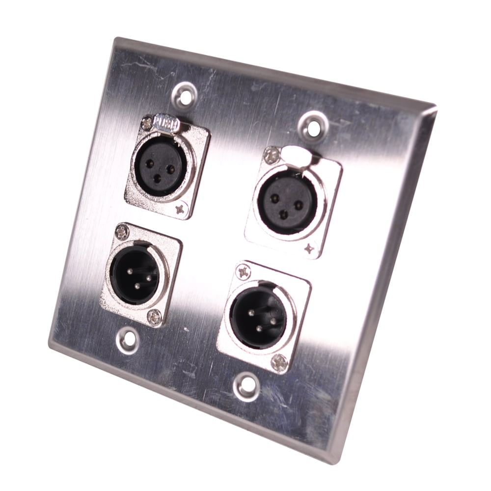 Seismic Audio Stainless Steel Wall Plate 2 Gang with 2 XLR Male and 2 XLR Female Connectors
