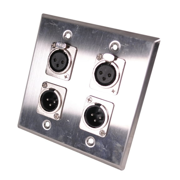 Seismic Audio Stainless Steel Wall Plate - 2 Gang with 2 XLR Male and 2 XLR Female Connectors Silver - SA-PLATE39