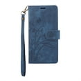thumbnail image 5 of Allytech Wallet Flip Case for Samsung Galaxy S23 FE with Orchid Butterflies Embossed Pattern, Premium PU Leather Kickstand Magnetic Clasp Shockproof Case with Card Holder & Wrist Strap, Blue, 5 of 7