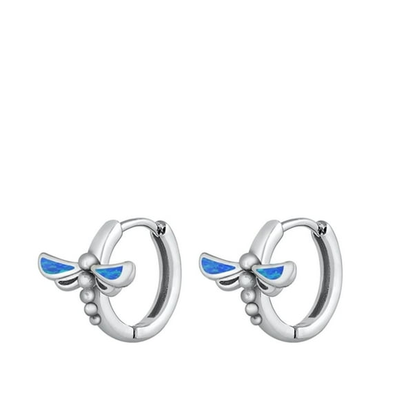 Sterling Silver Blue Simulated Opal Dragonfly Hoop Earrings Flying Insect 925 New Jewelry Female