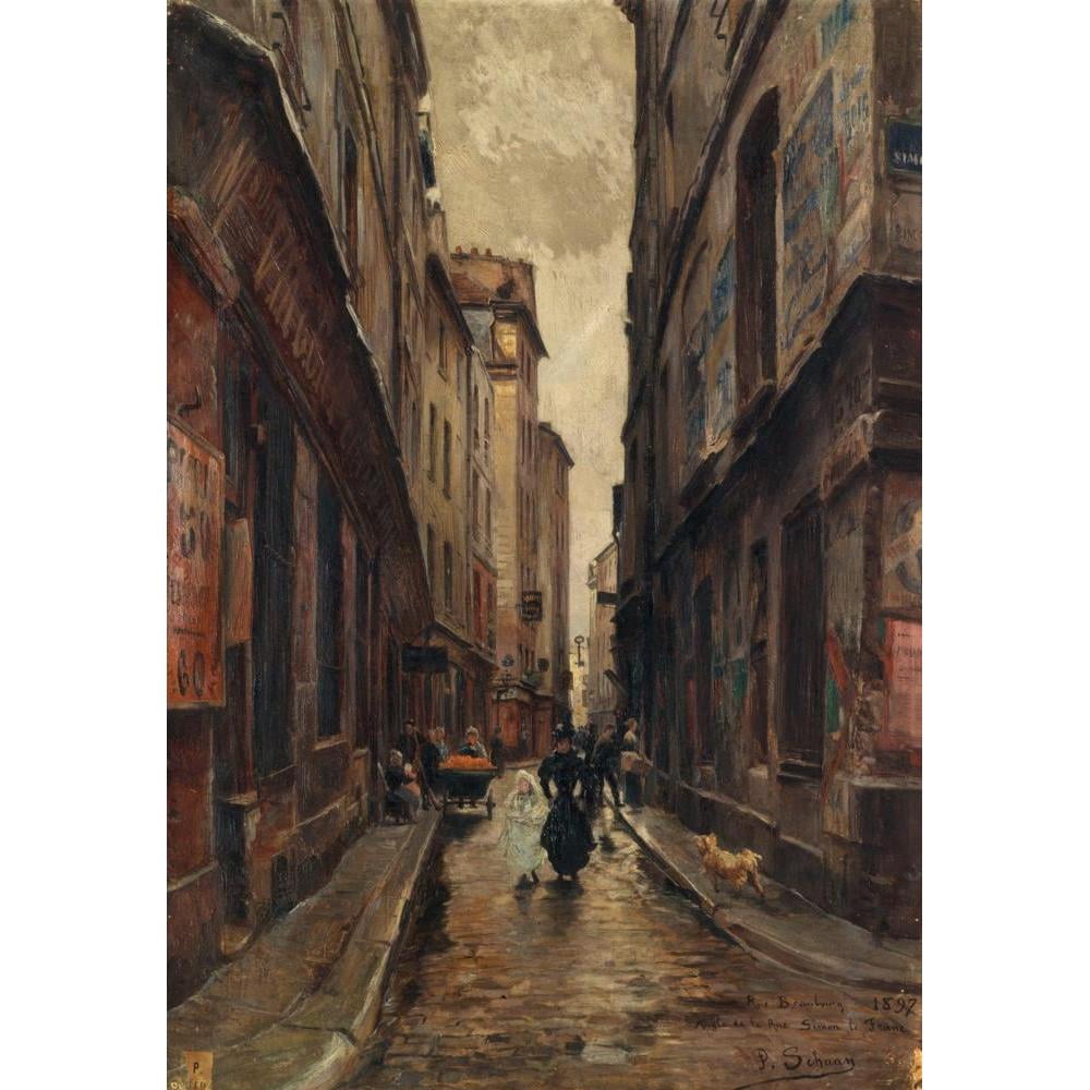 Paul Schaan 18x24 Black Modern Framed Museum Art Print Titled - Rue Beaubourg at the Corner of Rue Simon-Le-Franc (1897)