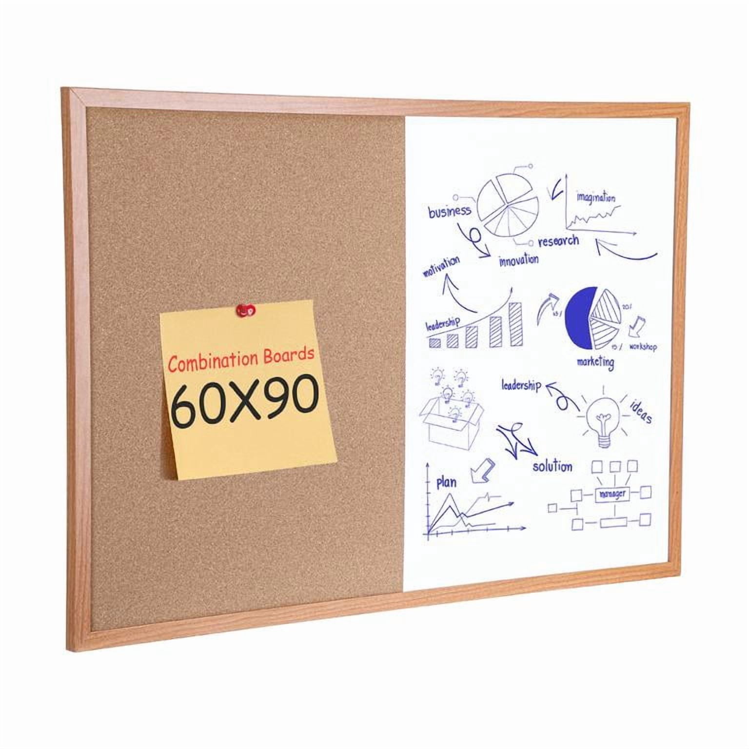 Korogimeeet Double Sided Bulletin Board, Cork Pinboard and Whiteboard Combination, Self-Healing Cork Surface, Easy Installation with Hooks Screws, for Vision Board Memo Board, 24 x 35 Inch