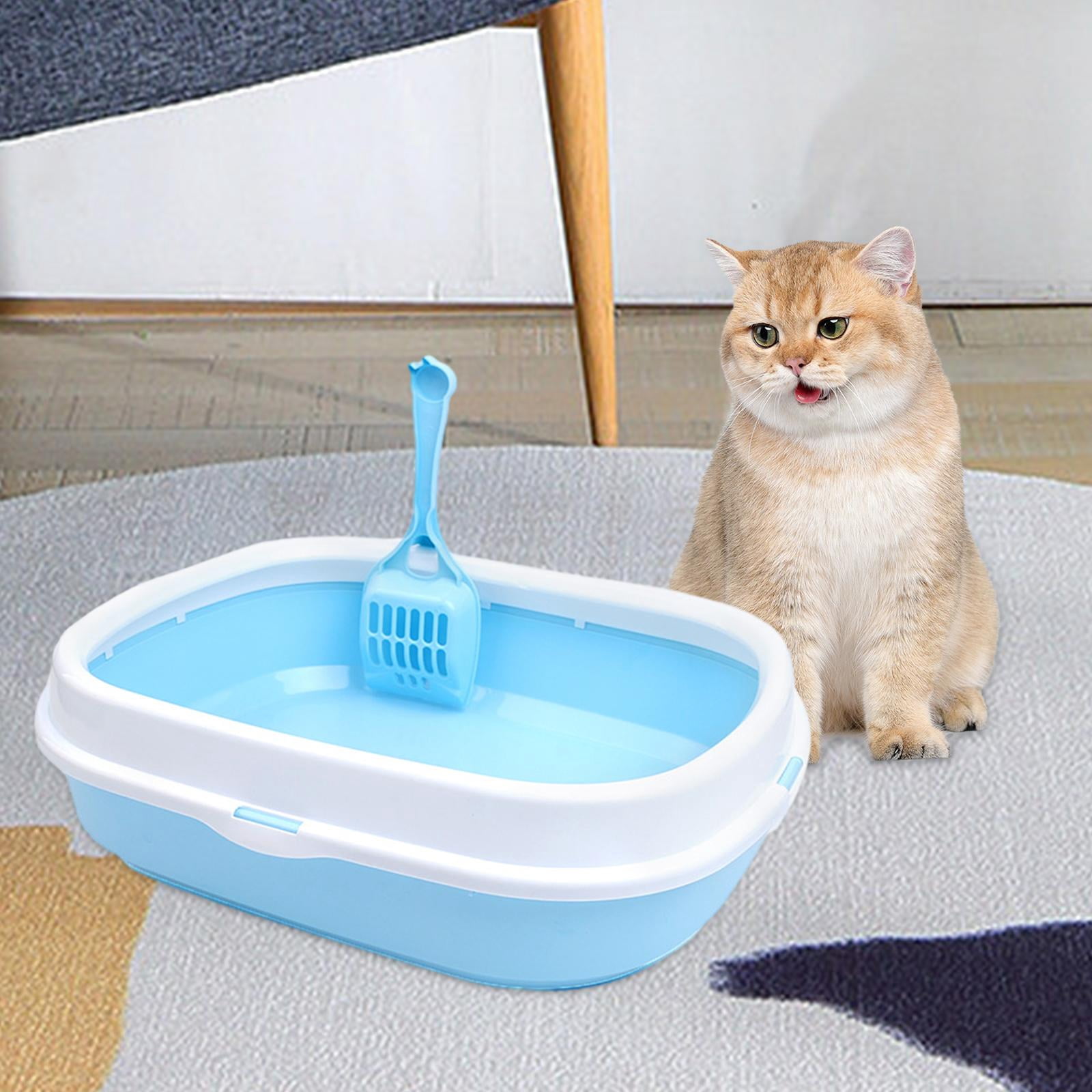 EHJRE Cat High Sided Durable for All Kinds of Cat Litter Sturdy Splashproof Open Top Pet Litter Tray Kitten Potty Toilet Light Blue