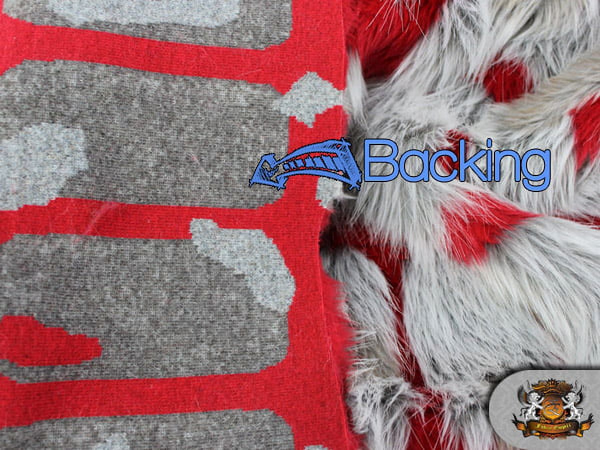 FAUX FUR LONG PILE BRICKS FUR RED GREY FABRIC