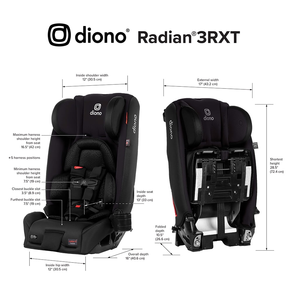 Diono Radian 3RXT All-in-One Convertible Car Seat, Slim Fit 3 Across, Black