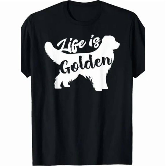 Casual Graphic Tee,Tops Has"Life is Golden"Print Pattern With Golden Retriever Silhouette,Round Neck Regular Fit T-shirts, Size(S-5XL)